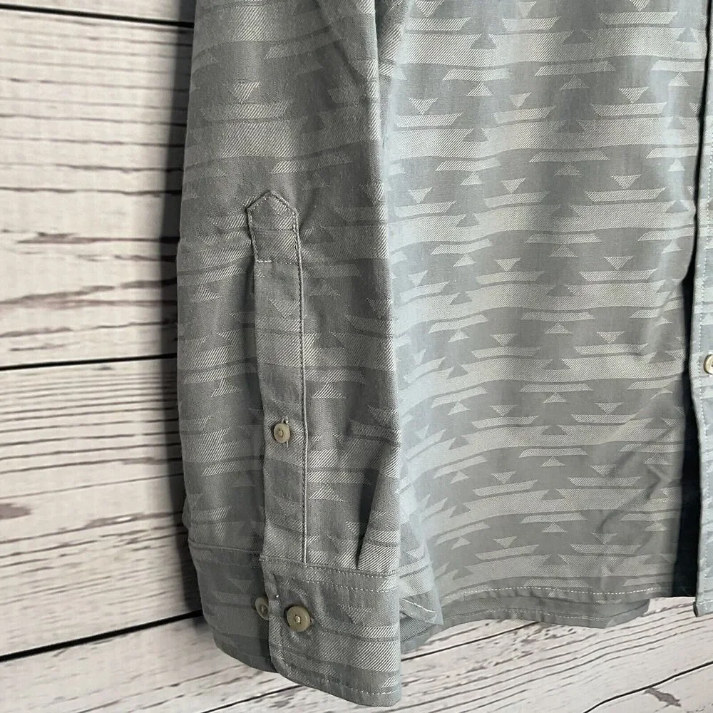The North Face Long Sleeve Shirt Slate Woven Aztec Retro Button Down Gray Mens L